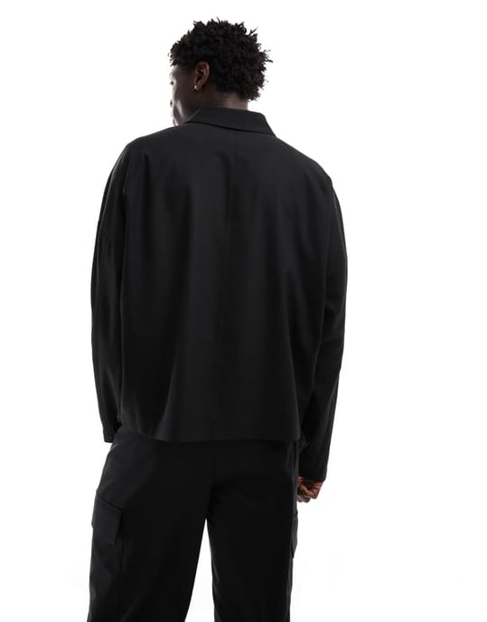 ASOS DESIGN smart koord slim truckerjacka med cargofickor i svart - Image 4