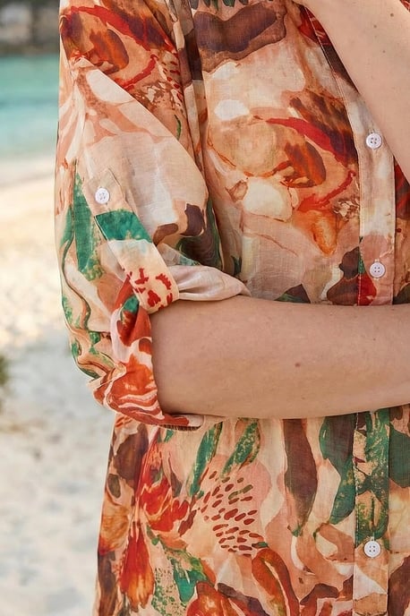 Abstract Print Button Longline Blouse - Image 4