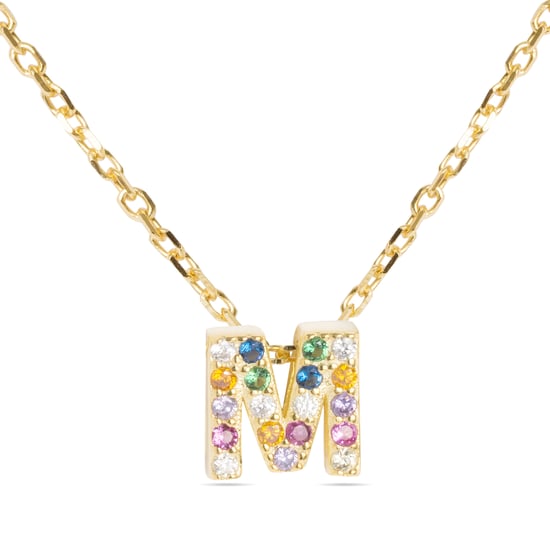 Luxenter alphabet necklace in 925 sterling silver and multicoloured zirconia with 18k yellow gold coating finish - Image 1