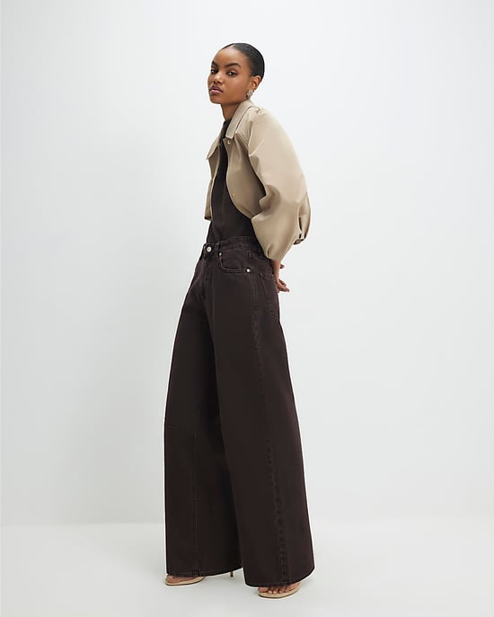 River Island Womens Wide Leg Jeans Brown High Waisted Baggy - Image 1