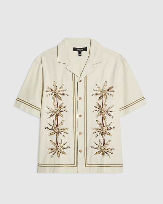 River Island Mens Shirt Cream Palm Tree Embroidered Short Sleeve - Image 6
