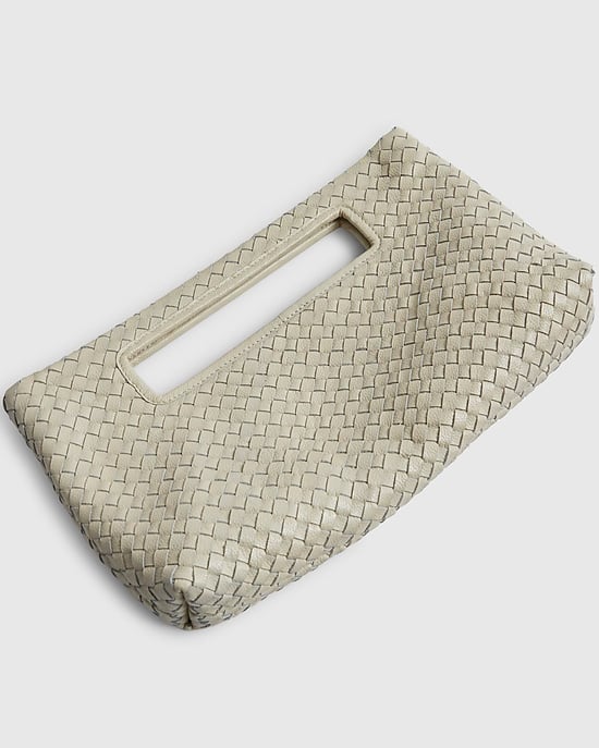 River Island Womens Clutch Bag Cream Woven Design Leather Popper - Image 3