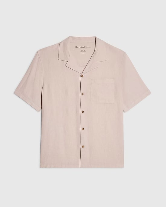 River Island Mens Shirt Pink Regular Fit Linen Blend Short Sleeve - Image 6