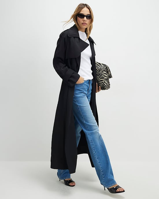 River Island Womens Trench Coat Black Collared Long Sleeve - Image 4