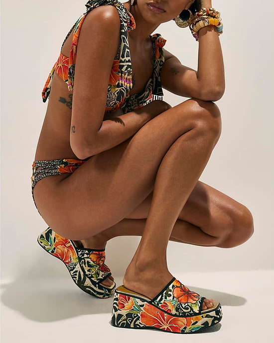 River Island Womens Mule Wedges Orange Flower Print Floral Del Maar - Image 5
