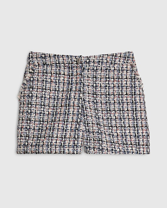 River Island Womens Shorts Blue Boucle Fringed Trim Zip - Image 6