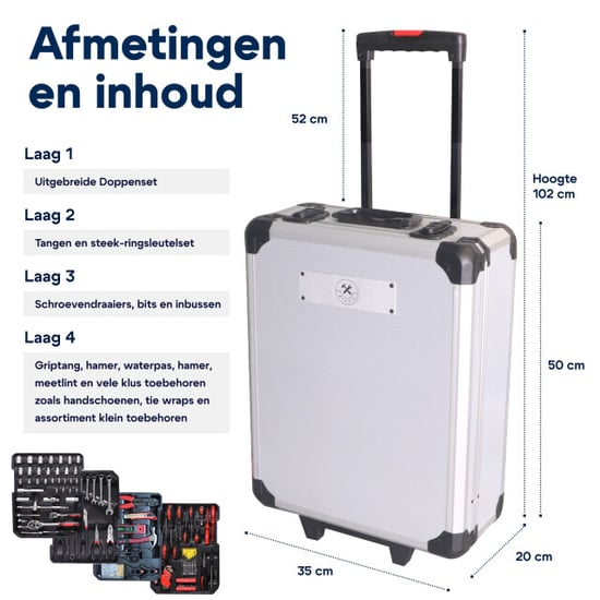 4toolz ® gereedschapskoffer xxl 1020-delig aluminium trolley met wielen - Image 2