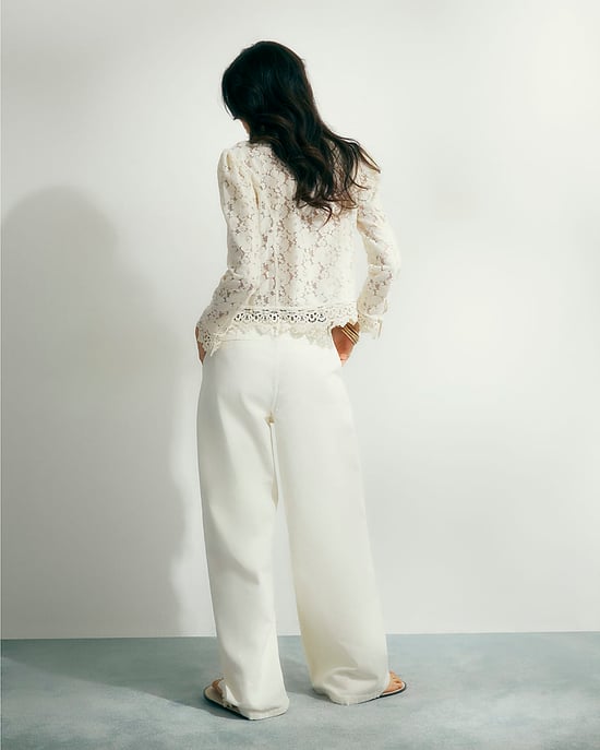 River Island Womens Wide Leg Jeans Cream Belted Pleated - Image 3