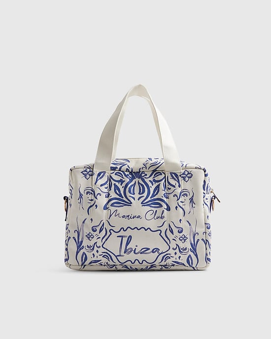 River Island Womens Holdall Bag White Ibiza Print Zip Crossbody Strap - Image 2