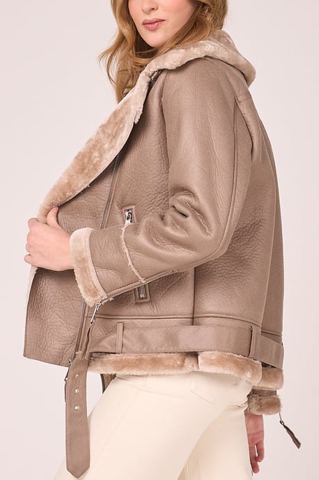 Faux Shearling Belted Aviator - Image 6