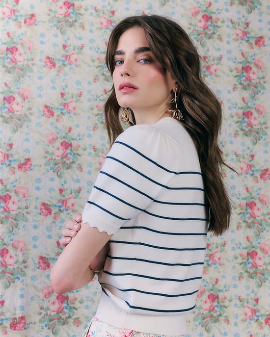 River Island Womens T-Shirt White Stripe Floral Embroidered Knit - Image 3