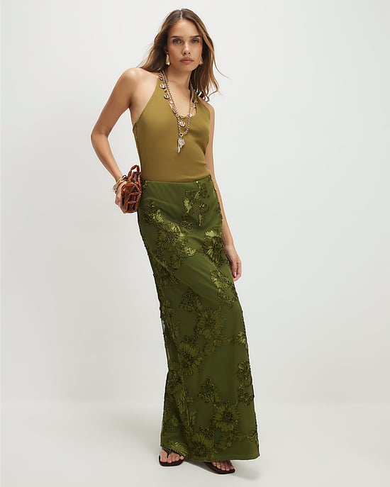 River Island Womens Maxi Skirt Khaki Cornelli Elasticated Waist - Image 2