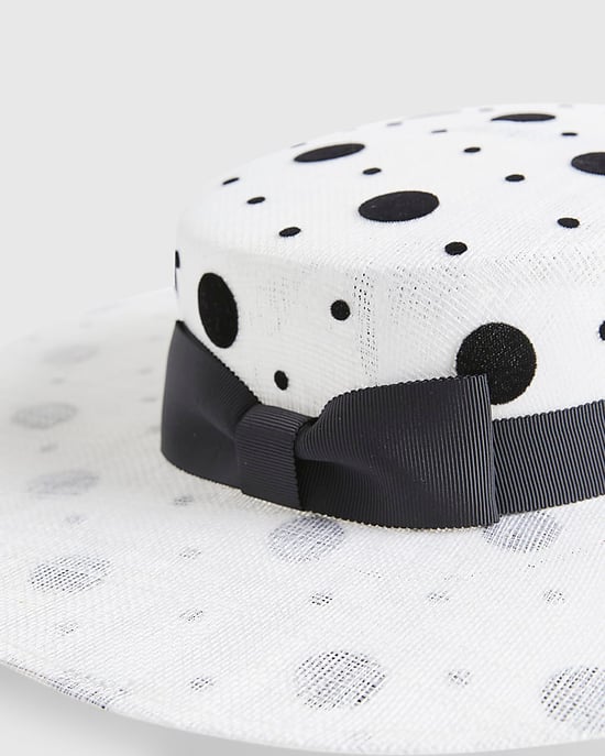 River Island Womens Boater Hat Beige Sasha Polka Dot Edwina Ibbotson - Image 2