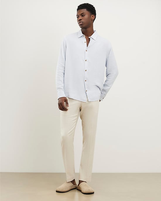 River Island Mens Shirt Blue Regular Fit Linen Blend Embroidered - Image 2