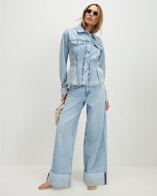 River Island Womens Denim Jacket Blue Waisted Long Sleeve Button - Image 4