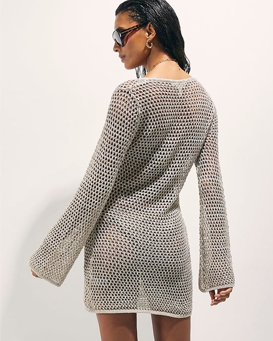 River Island Womens Beach Tunic Dress Gold Metallic Knit Scoop Neck - Image 3