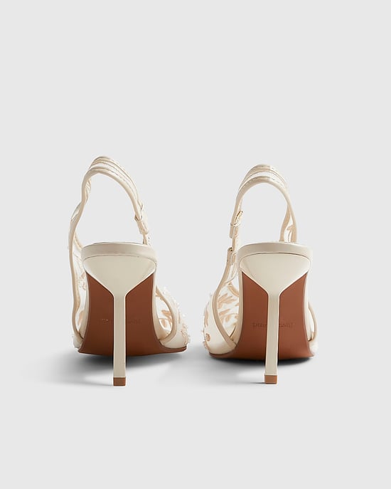 River Island Womens Court Shoes Cream Embroidered Mesh Heels - Image 2