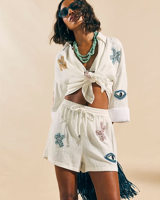 River Island Womens Shorts White Embellished Beach Drawstring - Image 2