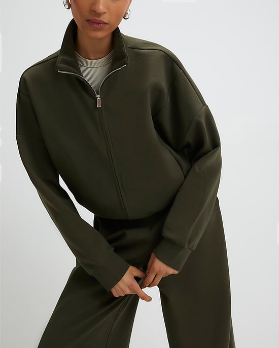 River Island Womens Sweatshirt Khaki Zip Up High Neck Long Sleeve - Image 4