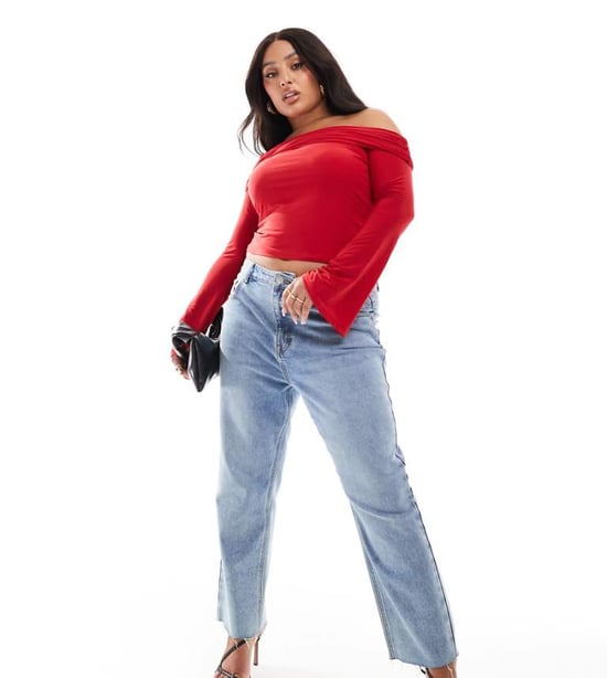 ASOS DESIGN Curve slinky top med en axel i röd - Image 1