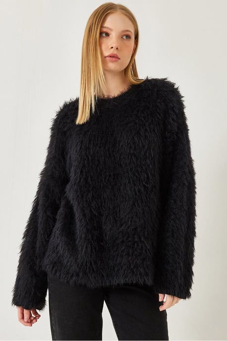 Oversized Textuur Gebreide Trui met Plush Detail - Image 1