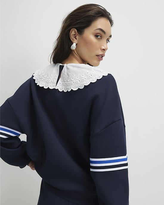 River Island Womens Sweatshirt Navy '78' Long Sleeve Collared - Image 4