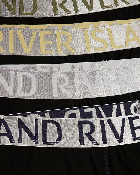 River Island Mens Trunks Black 5 Pack Metallic Elasticated Underwear - Image 2