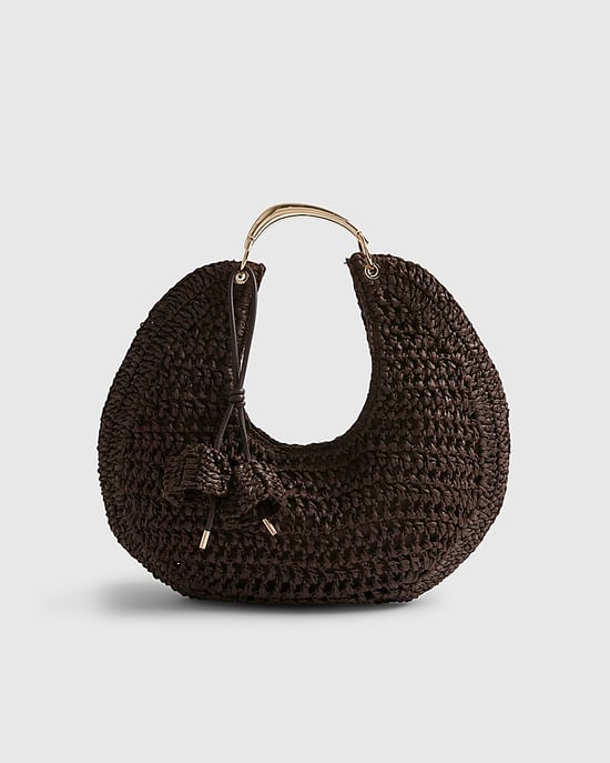 River Island Womens Scoop Bag Brown Raffia Metal Handle Popper - Image 4