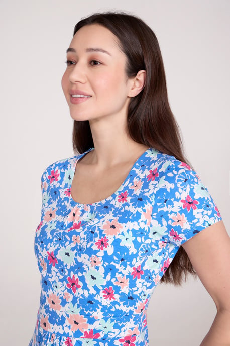 Orchid Patterned Women's UV Summer Dress with Side Pockets Holiday Beach Dress Medium Blue - Image 3