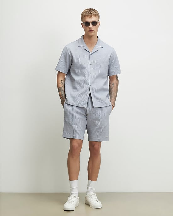 River Island Mens Shirt Blue Regular Fit Triangle Jacquard Collared - Image 4