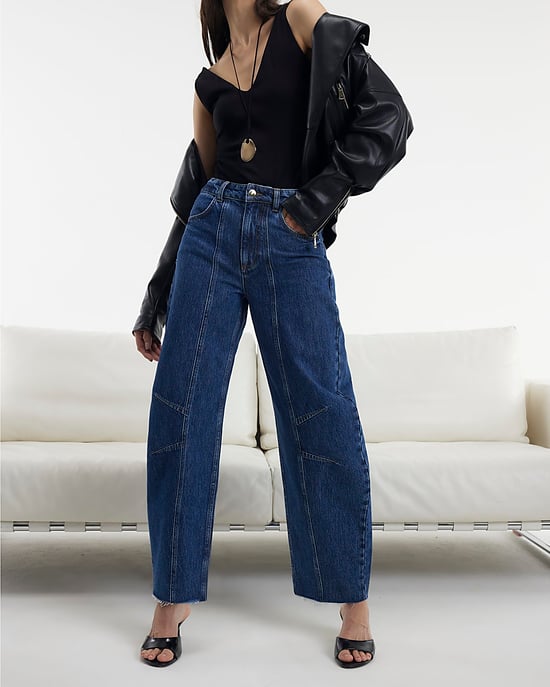 River Island Womens Wide Leg Jeans Blue Mid Rise Seamed Barrel - Image 2