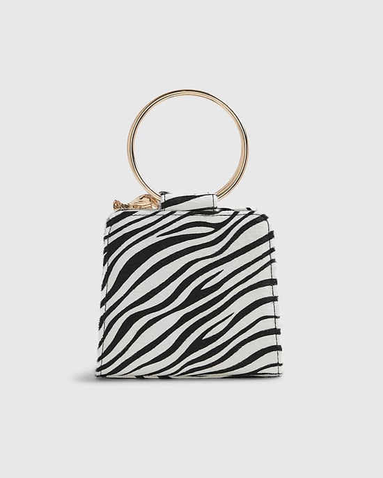 River Island Womens Clutch Bag Black Zebra Metal Detail Popper - Image 3
