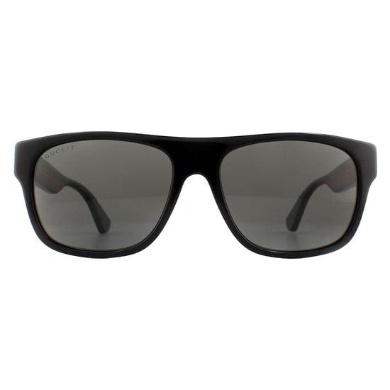 Gucci Rectangle Mens Black with Green and Red Stripe Grey Polarized Sunglasses - Image 1