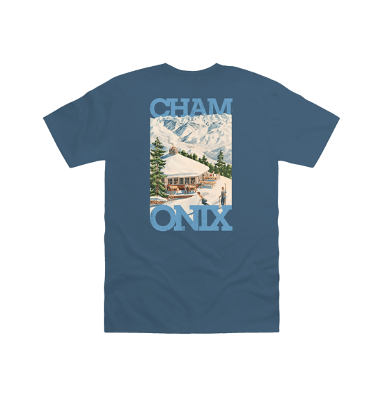 Pierce Archive Chamonix-Mont-Blanc Graphic T-Shirt Denim Blue - Image 1