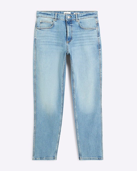 River Island Mens Tapered Jeans Blue Fit Denim Button Zip - Image 6