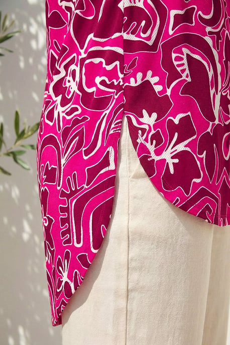 Textured Floral Print Tunic Top - Image 4
