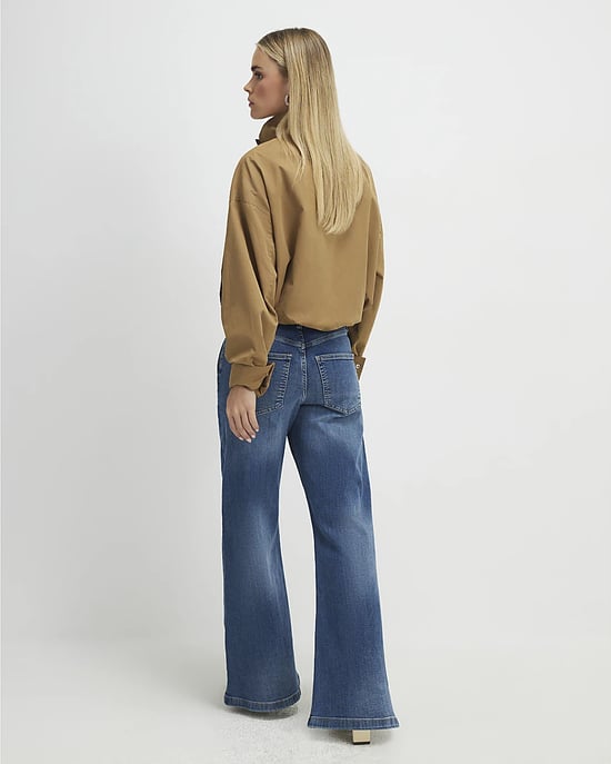 River Island Womens Flared Jeans Petite Blue High Rise Snaffle - Image 4