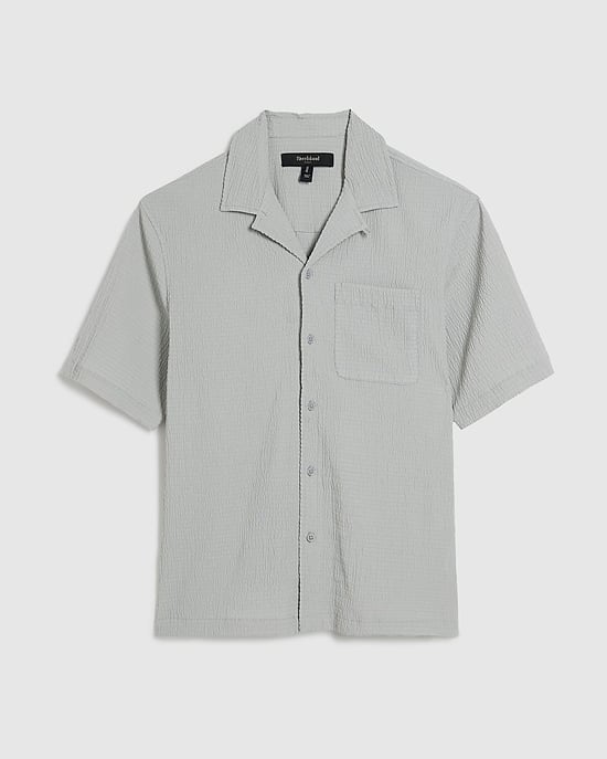River Island Mens Shirt Grey Regular Fit Textured Short Sleeve - Image 6