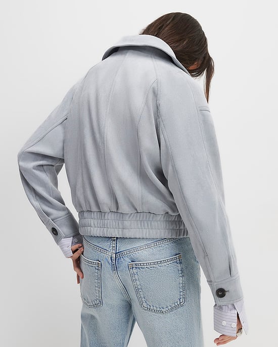 River Island Womens Bomber Jacket Blue Faux Suede Collared - Image 3