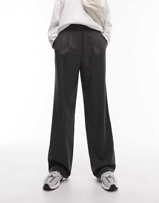 Topshop Tall pinstripe straight leg tailored jogger in grey - Image 2