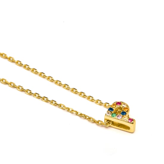 Luxenter Sterling Zilver 925 collier met Veelkleurige Zirkonia afgewerkt in 18K geel goud - Alfabet - Image 3