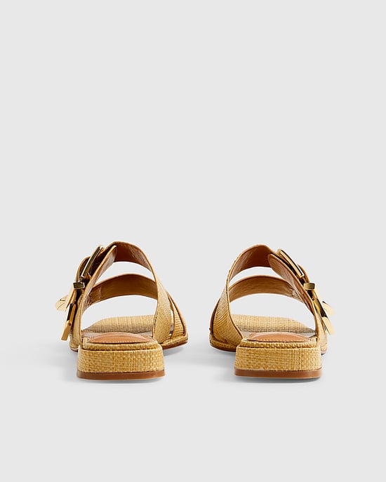 River Island Womens Sandals Beige Raffia Flat Buckle Square - Image 3