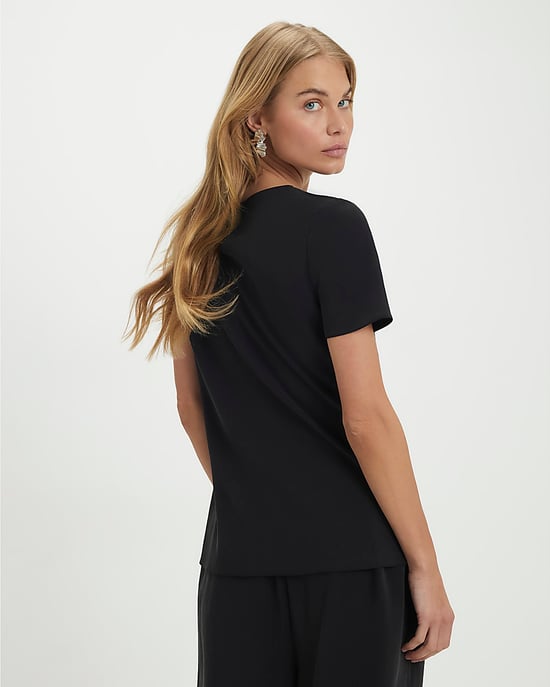 River Island Womens Top Black Short Sleeve Gathered Side Crew Neck - Image 3