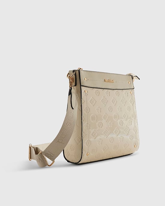 River Island Womens Messenger Bag Cream Embossed Monogram Bundle Zip - Image 2