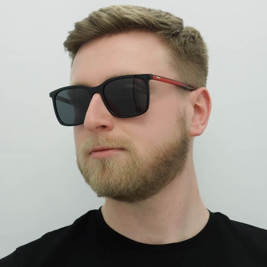 Hugo by Hugo Boss Square Mens Black Red Grey Sunglasses - Image 6