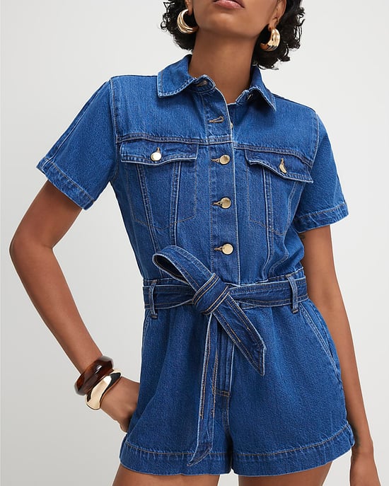 River Island Womens Playsuit Blue Denim Short Sleeve Collared Button - Image 2