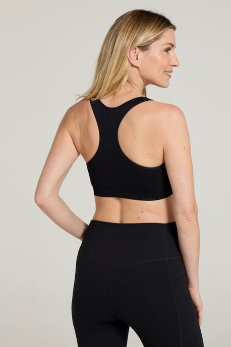 Women's Antibacterial Seamless Bra Stretchy Racerback Sports Bralette Black - Image 3