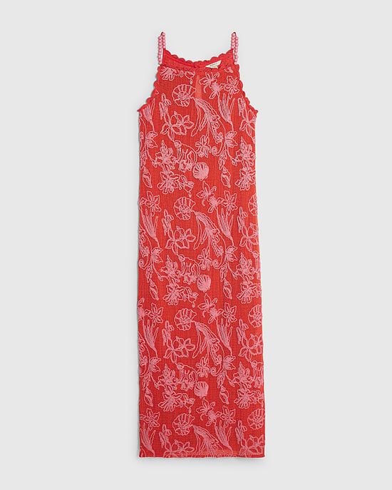 River Island Womens Maxi Dress Red Shell Embroidered Crochet - Image 6