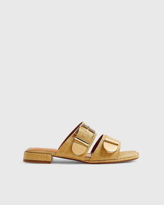 River Island Womens Sandals Beige Raffia Flat Buckle Square - Image 2