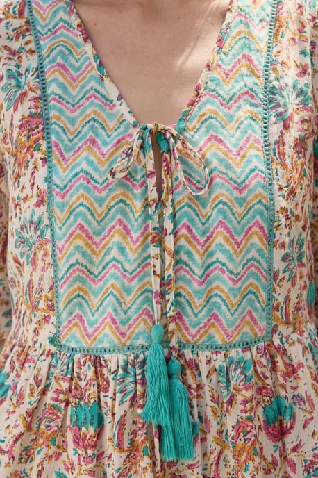 Floral Print Tassel Neck Top - Image 4